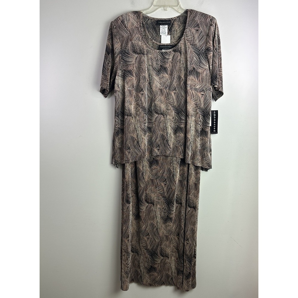 Connected Woman Long Dress 2pc Sz 20W Brown Neutral Lightweight Packable Formal